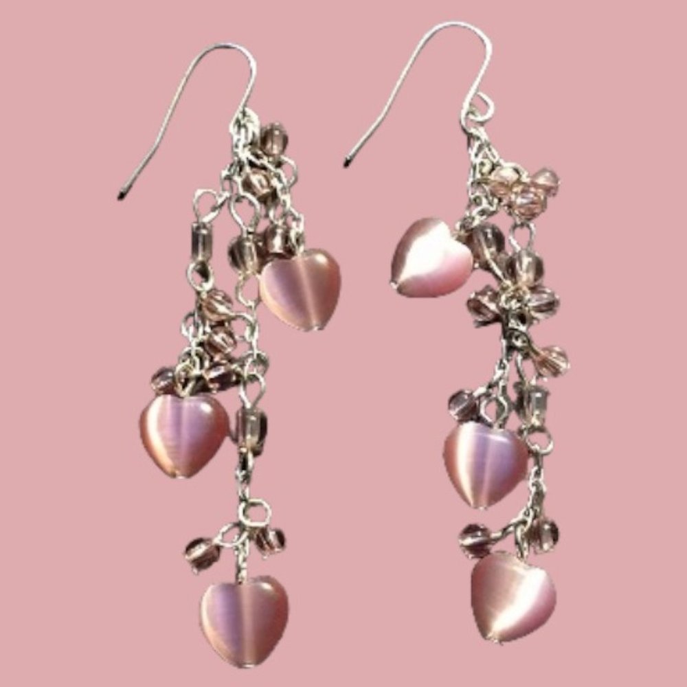 Lovely Pink Hearts Chandelier Earrings